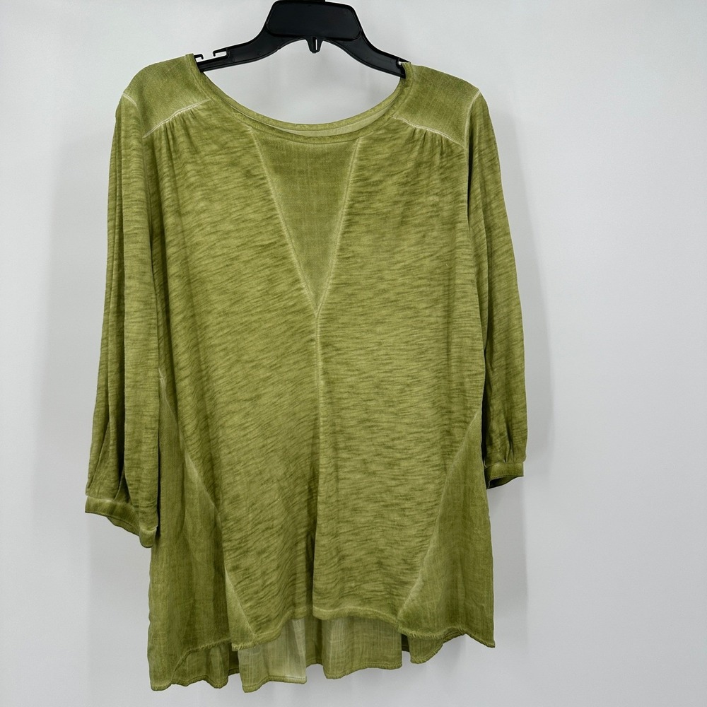 Womens Boho Lagenlook Tunic Top Size S Oversized Earthy Minimalist Coastal Green